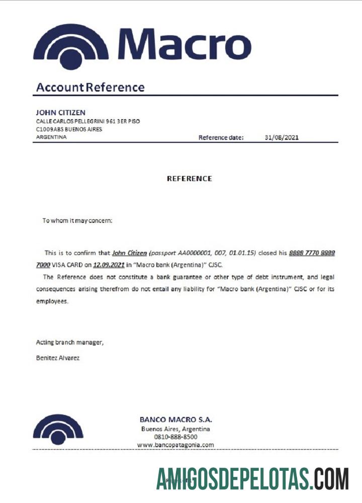 Referência de fechamento macro do Banco Argentina exemplo real